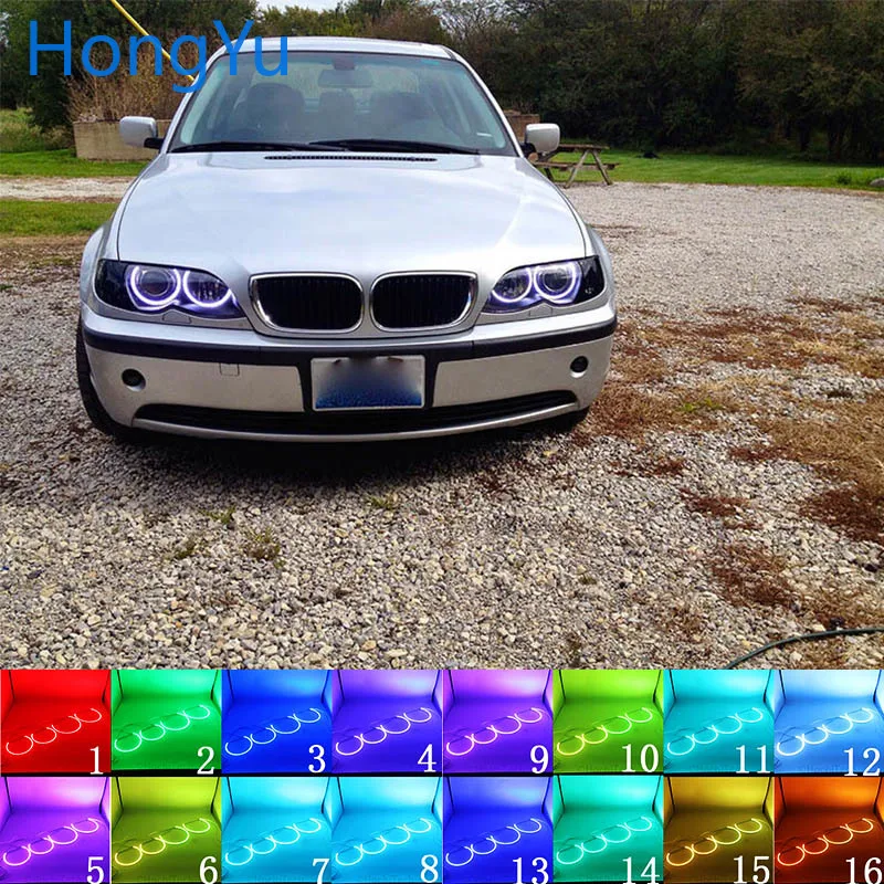 for BMW E46 with PROJECTORS 1998-2005 Accessories Headlight Multi-color RGB LED Angel Eyes Halo Ring Eye DRL RF Remote Control