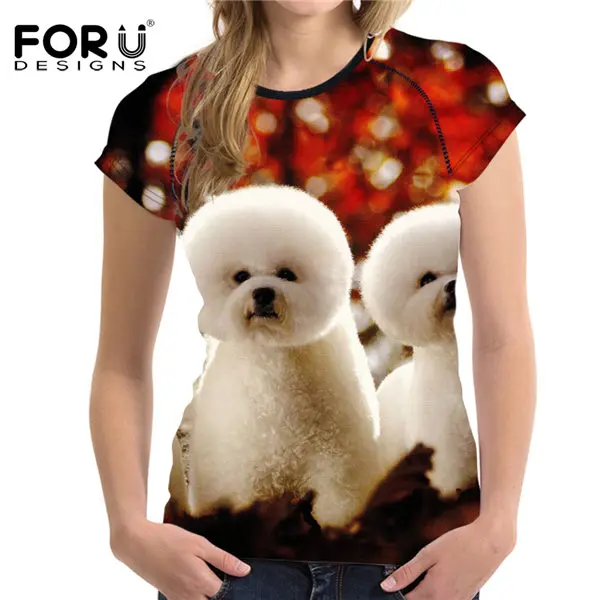 FORUDESIGNS/Женская Футболка harajuku kawaii футболка Забавный бишон фризе Печать Женская футболка пушистая собака рубашка повседневная для девочек-подростков - Цвет: w3223BV