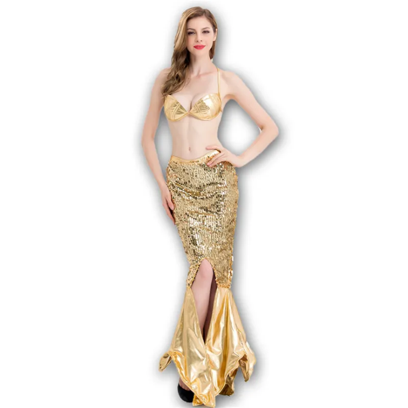Топ Делюкс Пикантные золотистой русалка платье Хэллоуин море сирена блесток