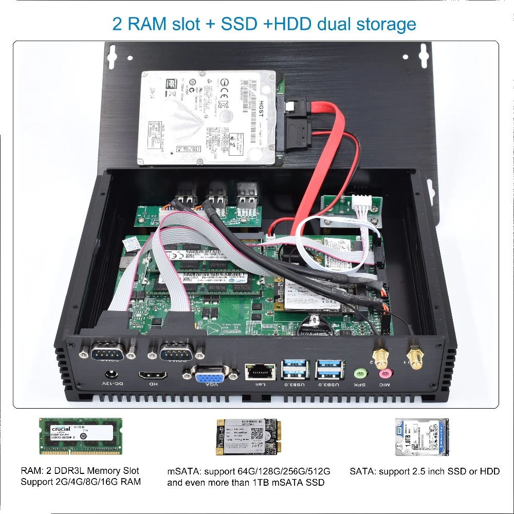 Core i5 7200U Barebone ПК Windows Linux Ubuntu совместимый небольшой компьютер Dual COM 16 Гб RAM Max