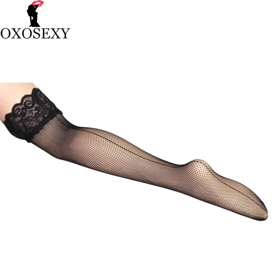 widen lace black Nylon Sexy Stockings Women Thigh High Stockings Long mesh Back Seam Cuban Heel Over The Knee Socks Medias 360