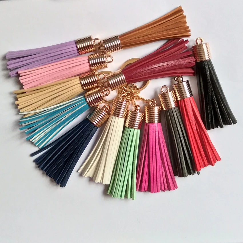 12pcs Mini Pu Leather Tassels Key Chain Women Simple Tassel Keychain Bag Pendant Rose Gold Color Cap Car Holder Jewelry | Украшения и