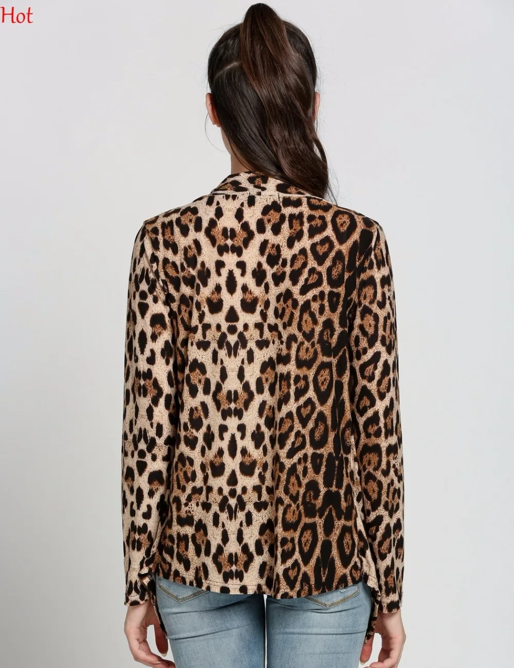 Лидер продаж женский леопардовый кардиган блуза с длинными рукавами принт