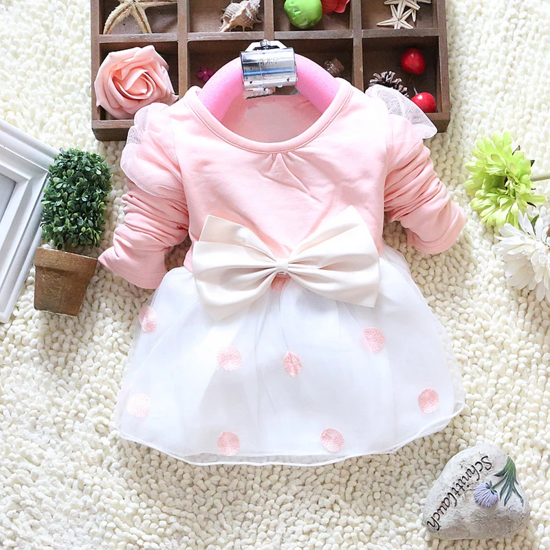 Anlencool 2020 Hot Sales Baby Girls Dress Cute Bow Long Sleeve Spring Sport Princess Style Party Clothing dress 0-2 Years | Мать и