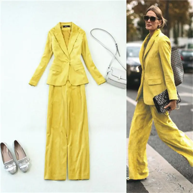 Женский вельветовый костюм Розовый Повседневный с высокой талией и широкими