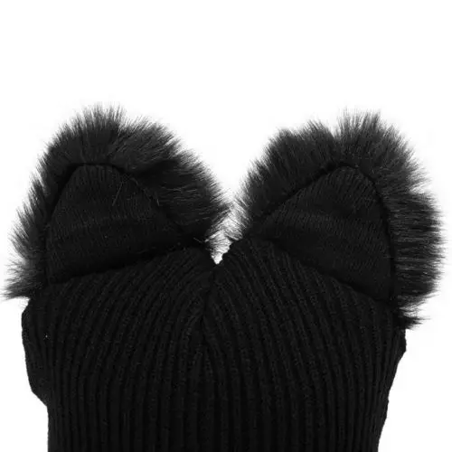 

Women Winter Harajuku Woolen Knitting Beanie Devil Horns Black Cat Ear Crochet Braided Knitted Fur Cap Cute Girls Hat