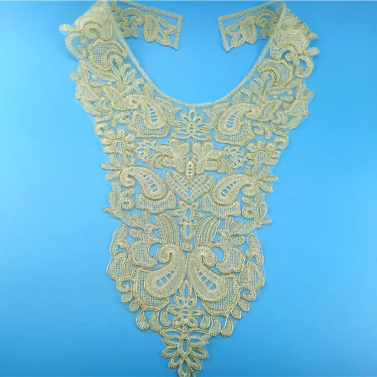 Золотистые металлические кружевные воротники из органзы декольте блестящие