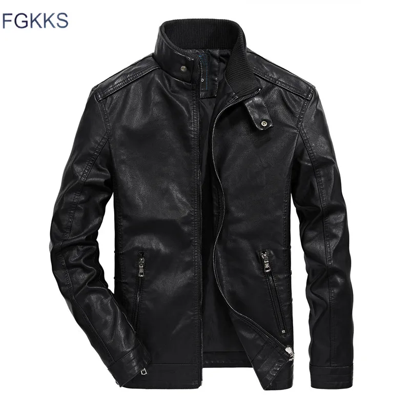 

FGKKS Men Trendy Leather Jacket Autumn Fashion Brand High Quality PU Casual Biker Jacket Male Solid Leather Jacket Coat