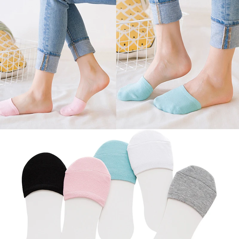

6Pcs=3Pair Summer Invisible Socks Slippers Non Slip Toe Cover Shoe Liner Socks for Women Wear High Heels Half Foot Cotton Socks