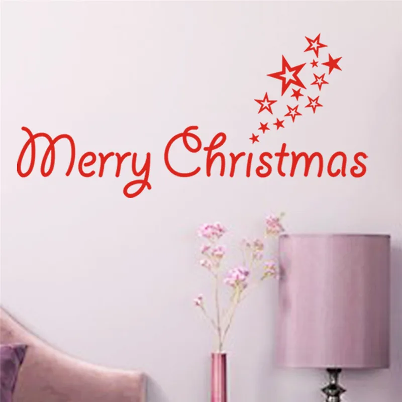 Merry Christmas Quotes With Star Wall Sticker For Store Office House Decoration Diy Vinyl Home Decals Xmas Festival Mural Art | Дом и сад