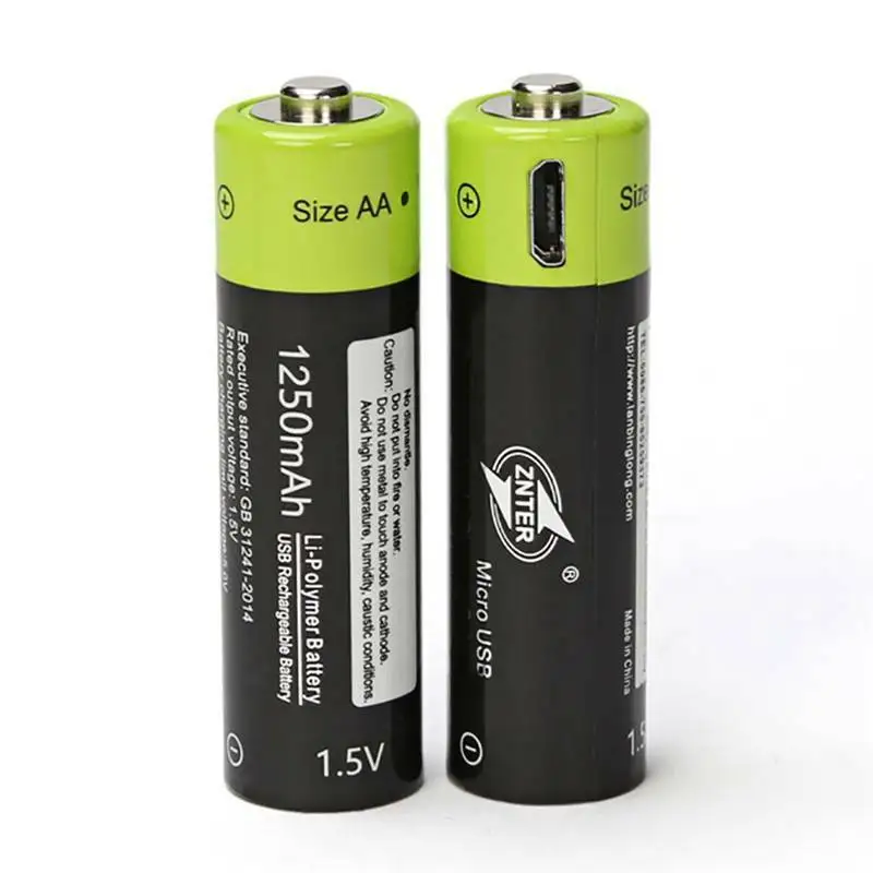 GTF AA 1 5 V 1250mAh батарея 2/4 шт USB быстрая зарядка литий полимерный аккумулятор