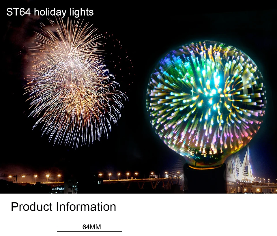 Foxanon Led Light Bulb 3D Decoration Lamp AC110V 220V ST64 G95 E27 Holiday Night Lights Christmas Filament Retro Lamp Lamparas