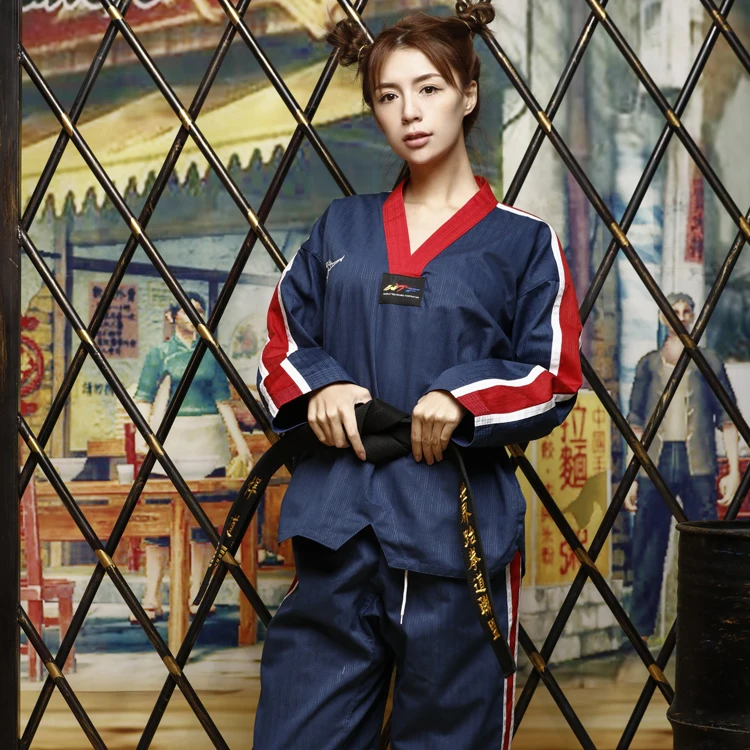 

Martial Arts TKD Tae Kwon Do Korea V-neck Taekwondo Clothes For Poomsae & Training,WTF Uniform,160-190cm,red,blue,black,white