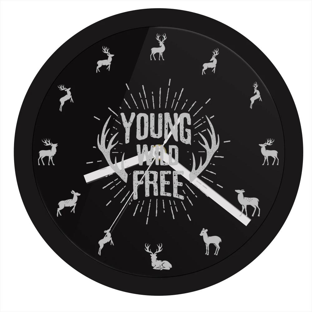 Young Wild Free вдохновляющие цитаты оленьи рога настенные часы со светодиодной