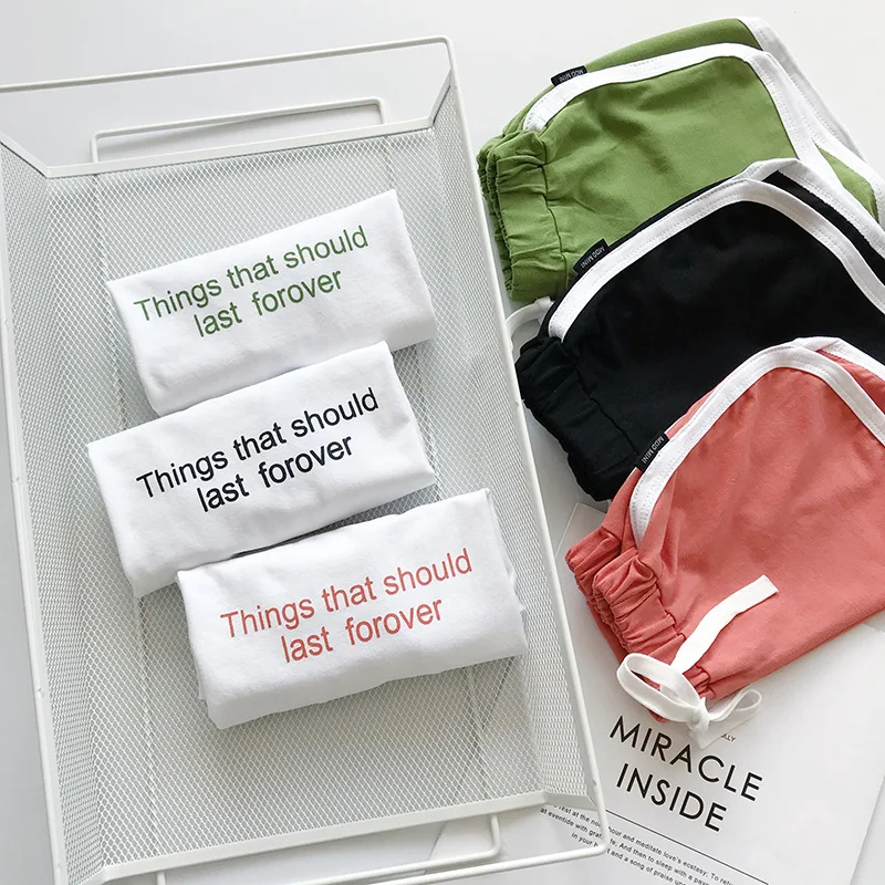 Детская Костюмы с принтом букв одежда для маленьких девочек Футболки + шорты 2