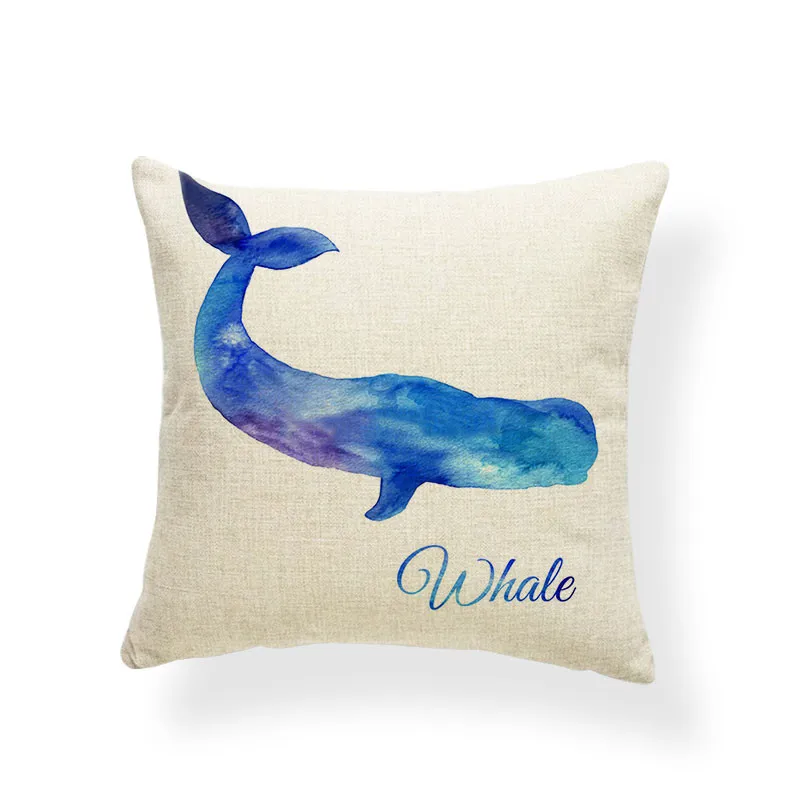Whale Cushions Watercolor Ocean Zebra Geometry Diamond Heart Pillow Cushion For Sofa With Cover 43X43 Linen Blend Relax | Дом и сад