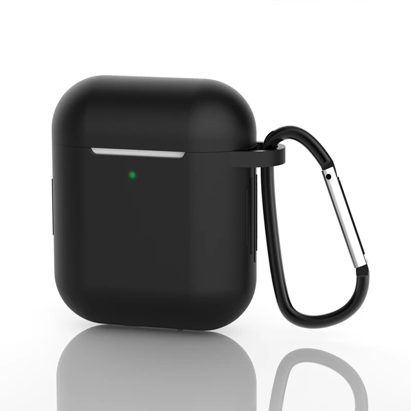 Black Силиконовые чехлы для Airpods 2-й защитный чехол для наушников чехол для Apple AirPods 1/2 Air pods 2 ударопрочный чехол с крюком - Цвет: Black