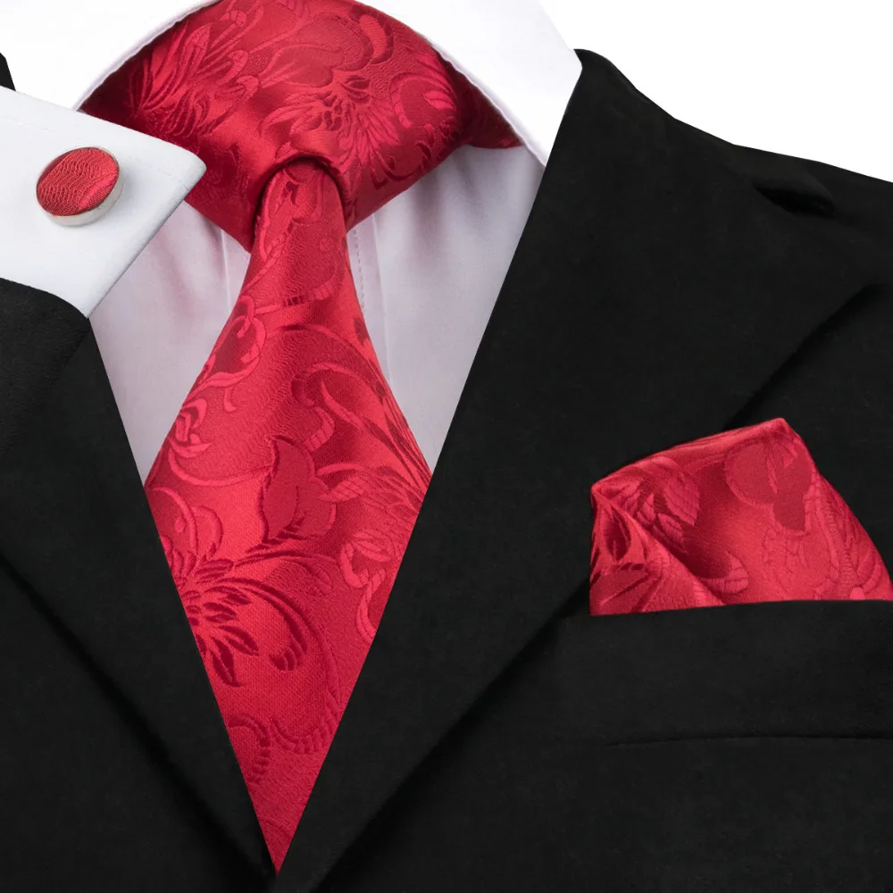 Red Ties Silk Wedding Neck Tie Checked Tie Clip Handky Cufflink Set Gift Box Tie for Business Suit Hi-Tie 150cm Wholesale C-704