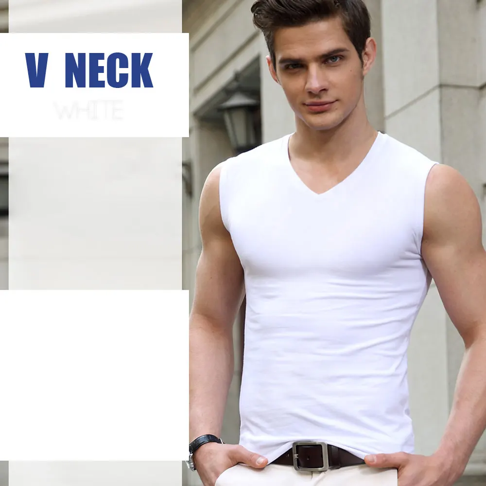 V Neck White Летний стиль хлопок майка Мужская Нижняя Майка бренд качество мужской жилет для бодибилдинга стрейч майка человек без рукавов - Цвет: V Neck White