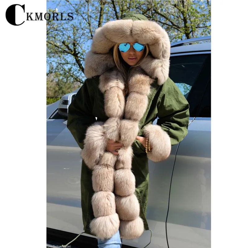 CKMORLS/Модная парка с натуральным мехом длинное пальто цвета хаки меховым