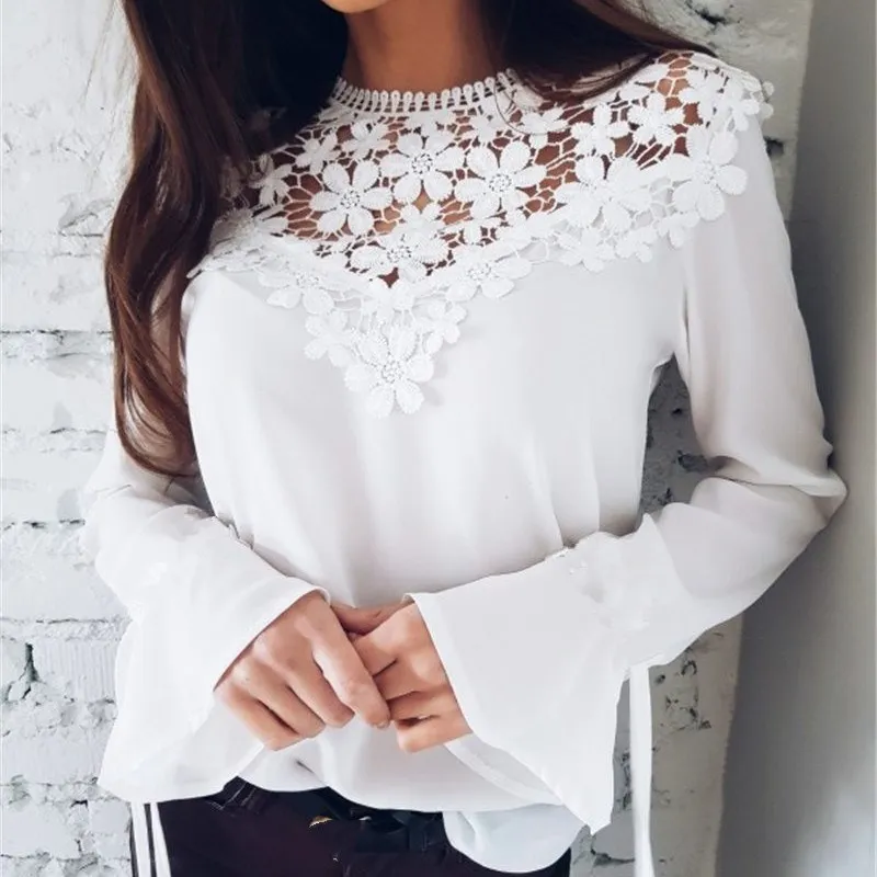Блузка женская весенняя с вырезом и цветочным принтом 67150|flared sleeved shirt|sleeve shirtflower