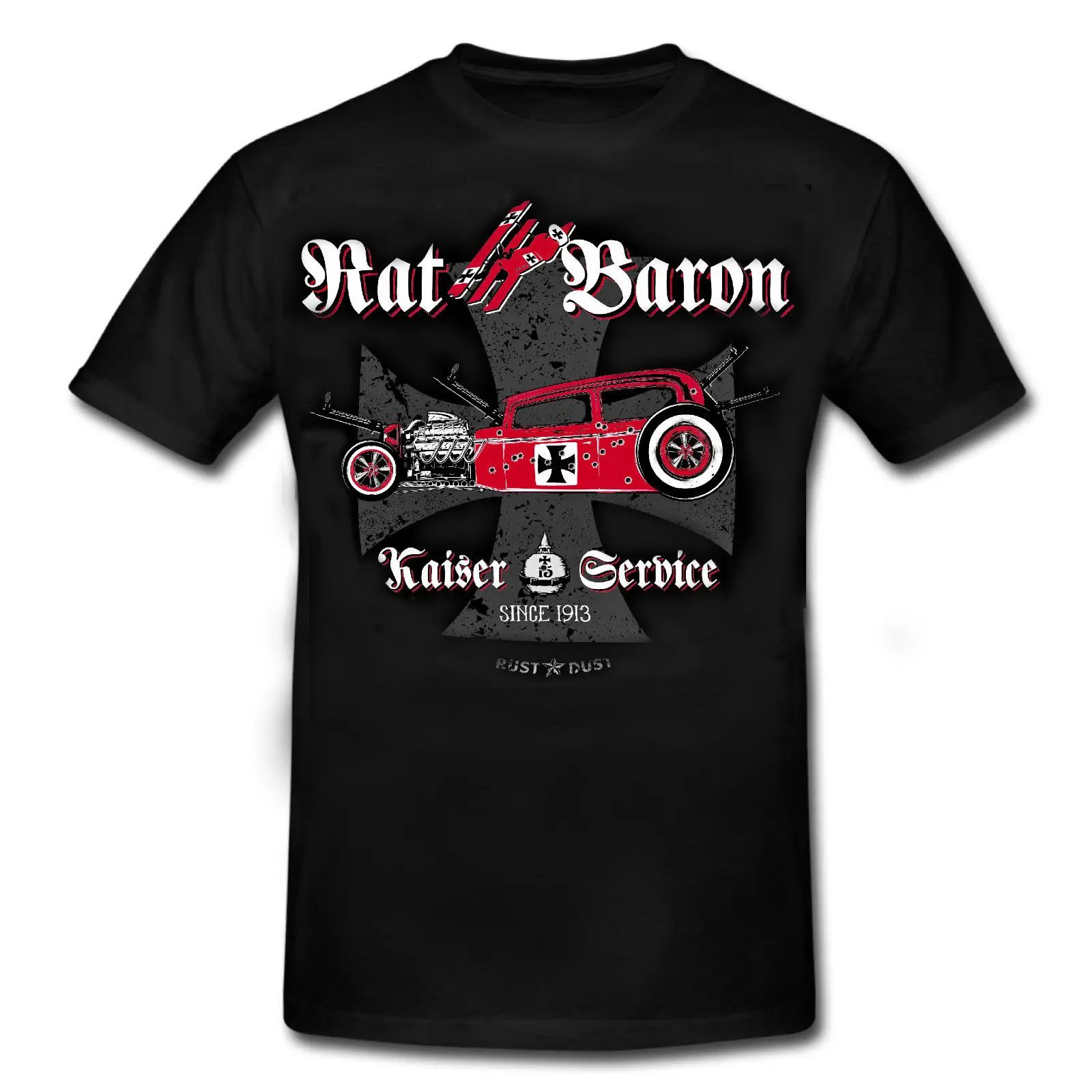 Летняя новая Мужская хлопковая футболка RAT BARON (красный) WWI Hot Rod Rocknroll SPECIAL E.