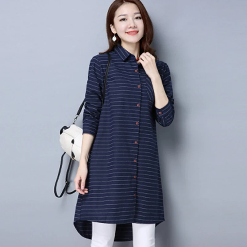 В полоску средней длины Для женщин рубашка Новинка 2017 года для отдыха Весна