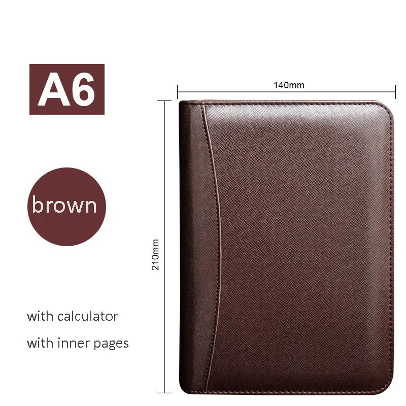 A6 brown A6, A5, B5, блокнот для путешествий из искусственной кожи, ежедневник, ежедневник, ежедневная заметка, блокнот, блокнот, на молнии, с 6 кольцами, в подарок, 1086B - Цвет: A6 brown