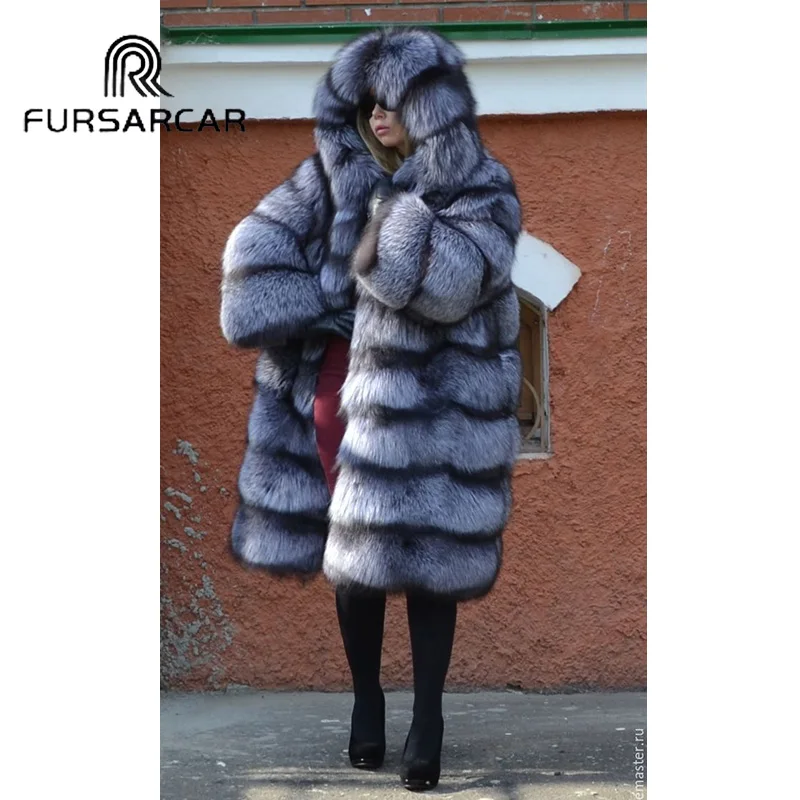 Новинка стильные женские шубы FURSARCAR из натурального меха с большим капюшоном