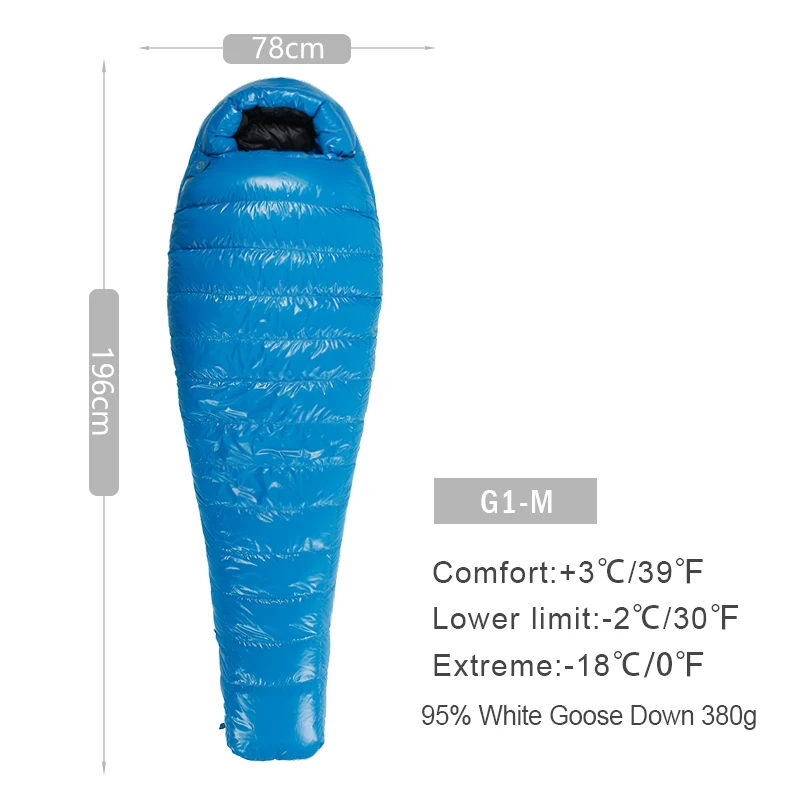 G1 BLUE M AEGISMAX Открытый Кемпинг G1 серия белый гусиный пух Мумия спальный мешок трехсезонный взрослый нейлоновый походный спальный мешок - Цвет: G1 BLUE M
