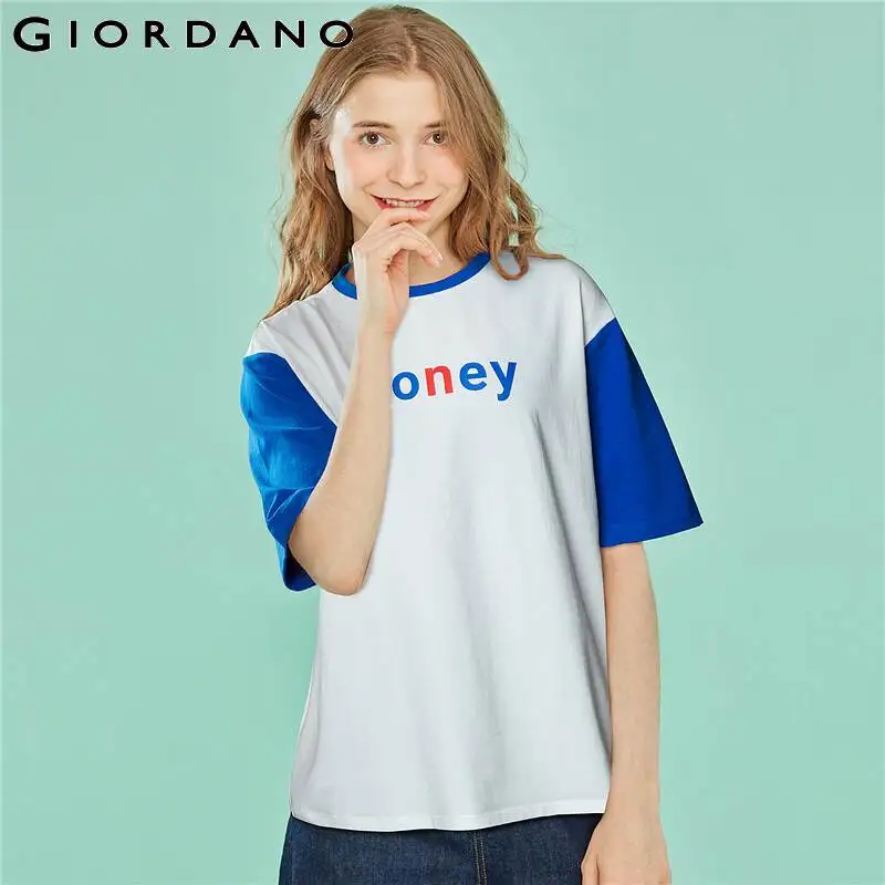 Giordano женская футболка с рисунком меда графика контрастных цветов дизайнерские