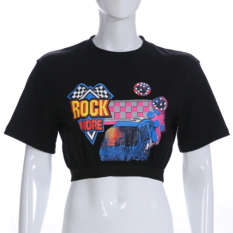 Rockmore, хлопок, черная футболка, женская, короткий рукав, на каждый день, с принтом, Корейская, женские футболки, Harajuku, женские, короткий, топы, футболки, летние
