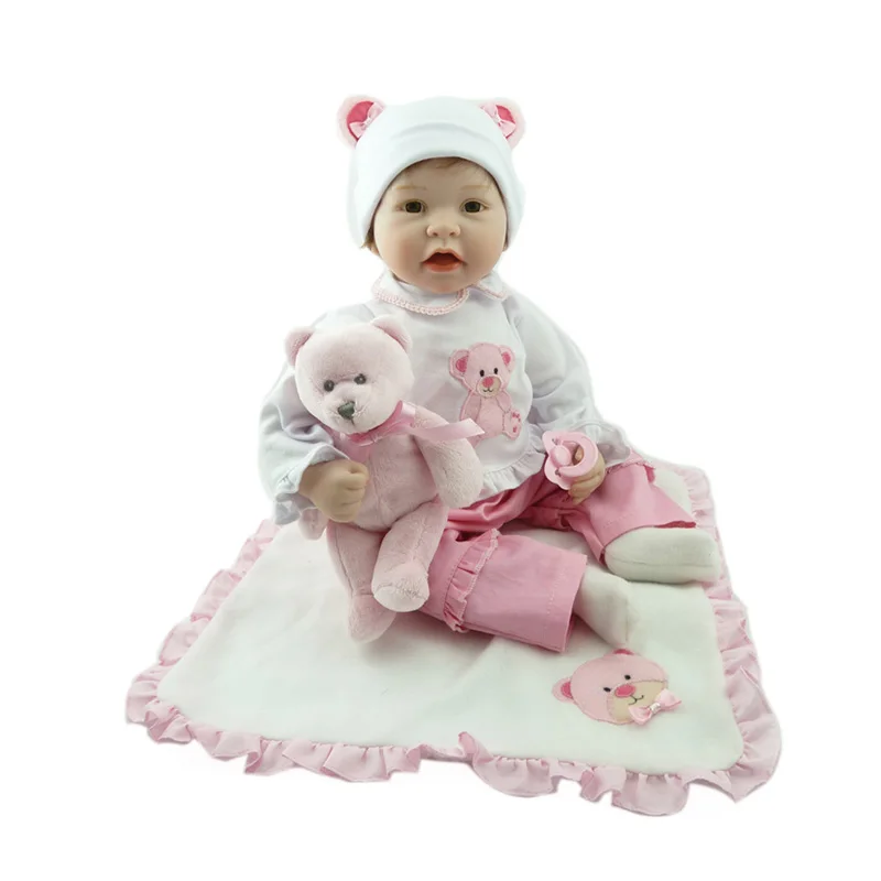 Poupee Reborn En Silicone 55cm Jouets Avec Ours Sucette Accessoires De Luxe Poupees De Princesse Joli Cadeau D Anniversaire Pour Filles
