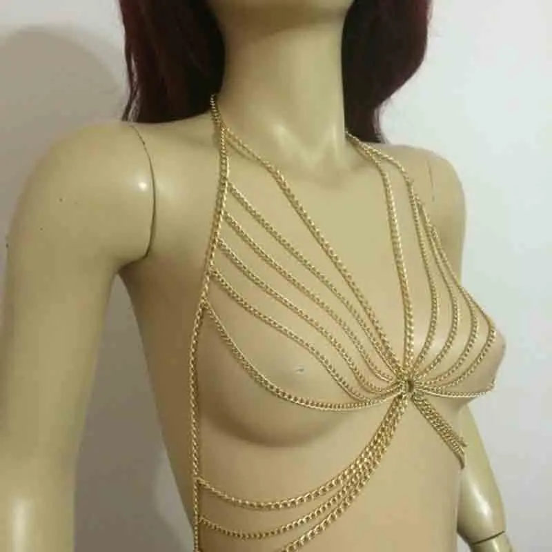 Удерживающее нижнее белье сексуальное joias corpo Showgirl наплечное ожерелье экзотический лифчик цепочка-украшение корпуса упряжь раба полная цепь тела ювелирные изделия