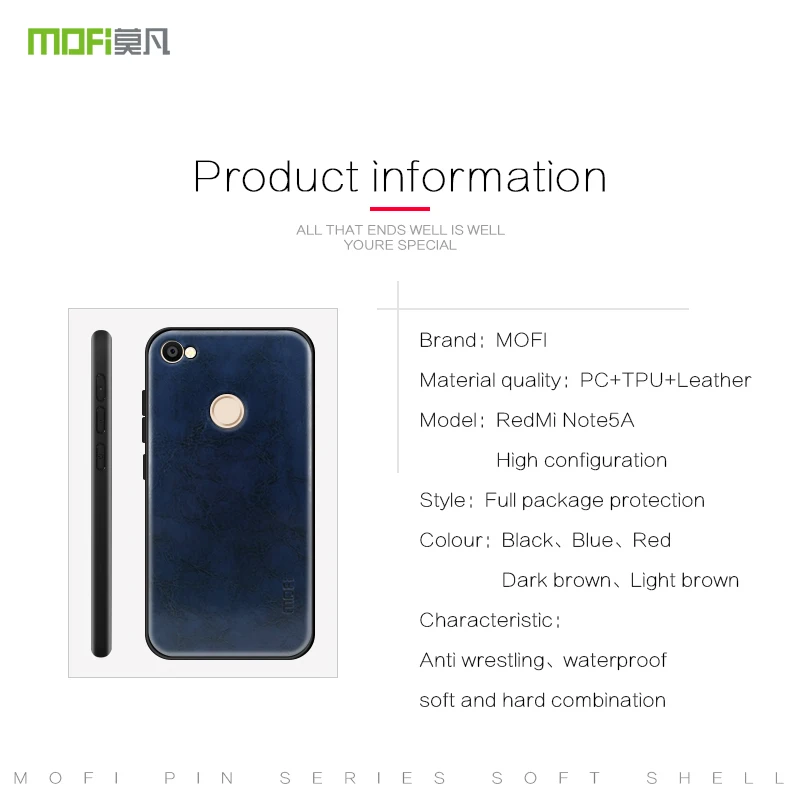 MOFi PU Leather + TPU PC Case for xiaomi redmi note 5a Cover Phone Cases Full Protection Back 5A PRO |