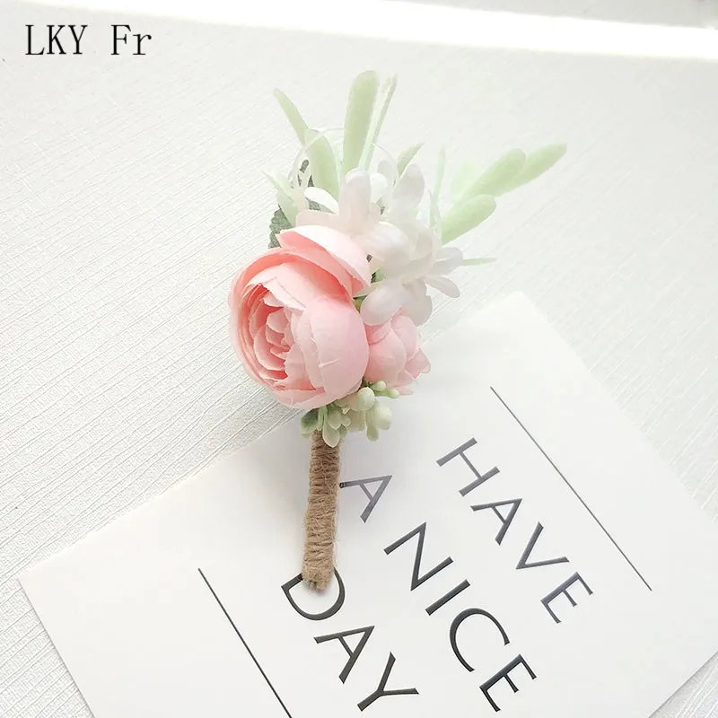 B Corsage Искусственный цветок для свадьбы жениха бутоньерка закругленные петлицы-белый розовый цветы из шелка браслет из цветов платье для свадебной церемонии, брак Pin-код - Цвет: B Corsage