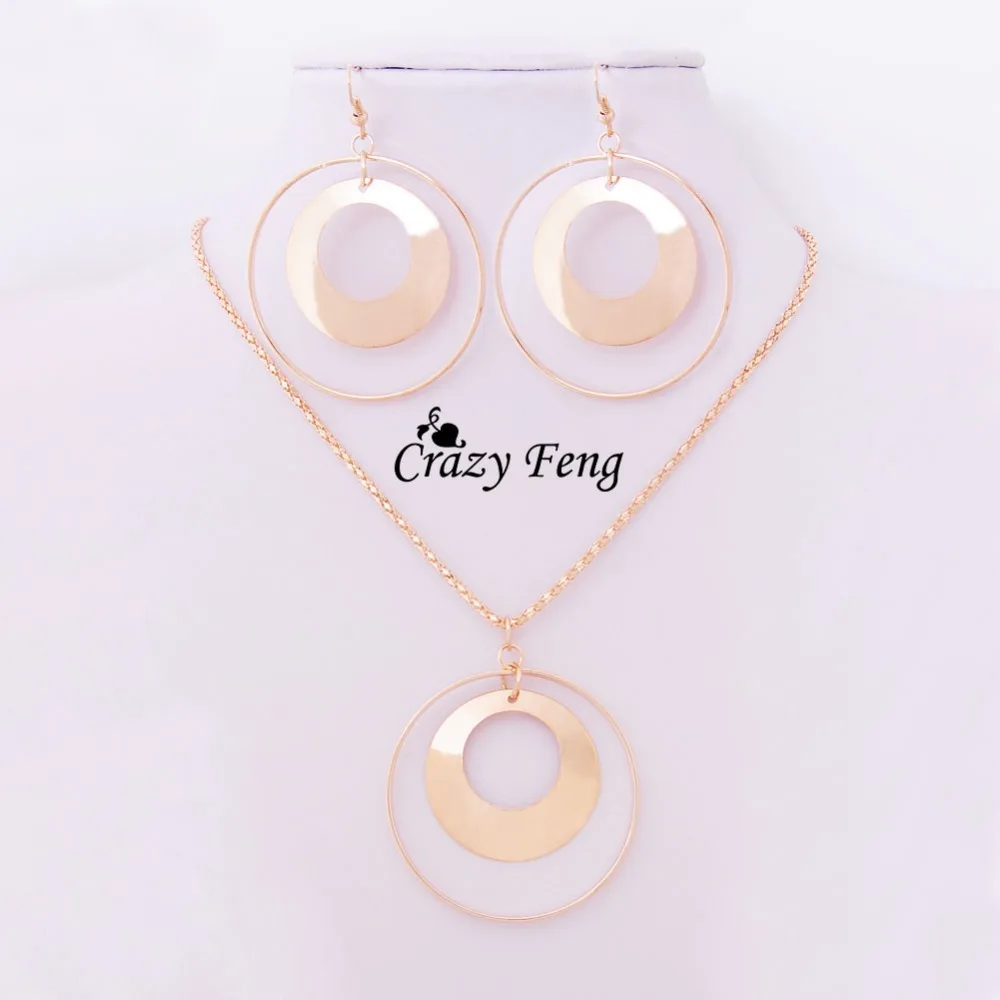Women's African Jewelry Set Wedding Accessories Gold-color Sets Hollow Out Round Pendientes Earrings+Necklace | Украшения и