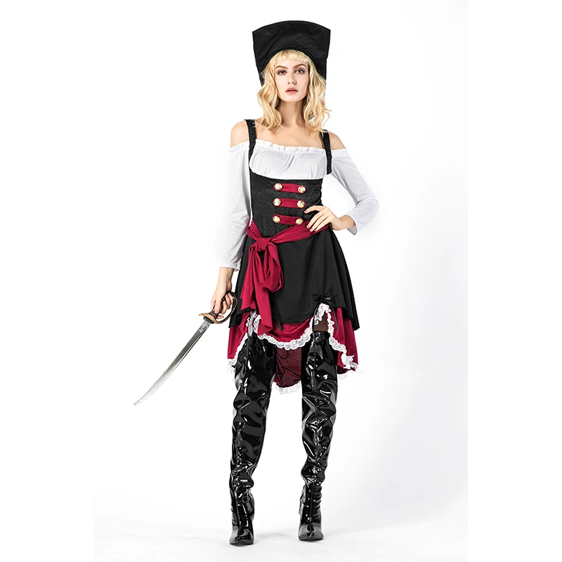 

Free Shipping captain pirates Jack Pirate fantasia Adult Cosplay Fancy Dress Carnival Halloween Cosplay Women Costume