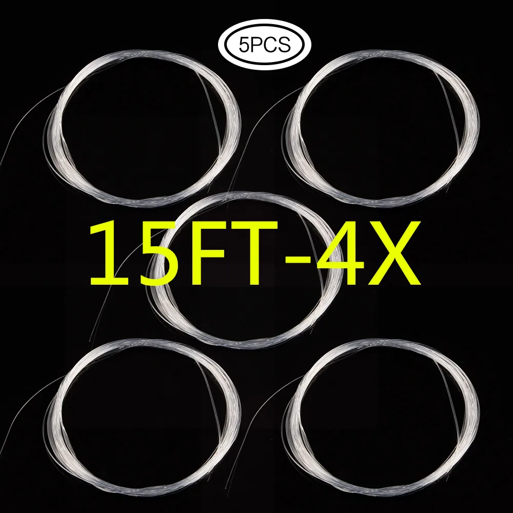 15FT-4X 5 шт. коническая леска с петлей 9 футов/15 футов нейлоновая леска для ловли нахлыстом Размер прозрачная леска для ловли нахлыстом - Цвет: 15FT-4X