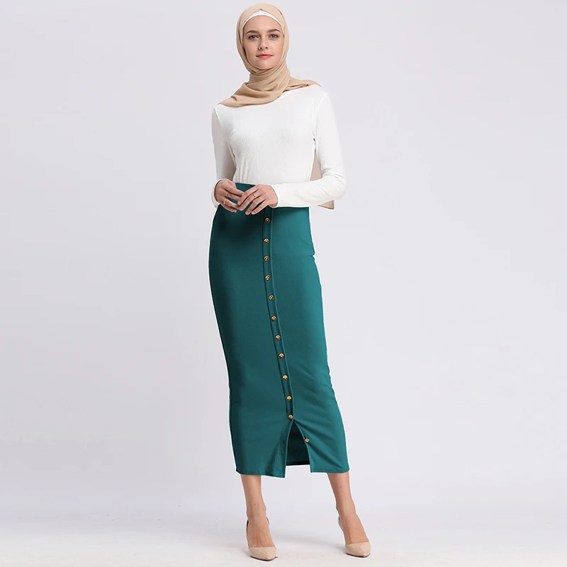 Размера плюс Faldas Mujer Moda Jupe Femme abaya мусульманская женская облегающая юбка с высокой талией и пуговицами длинные исламские юбки Одежда