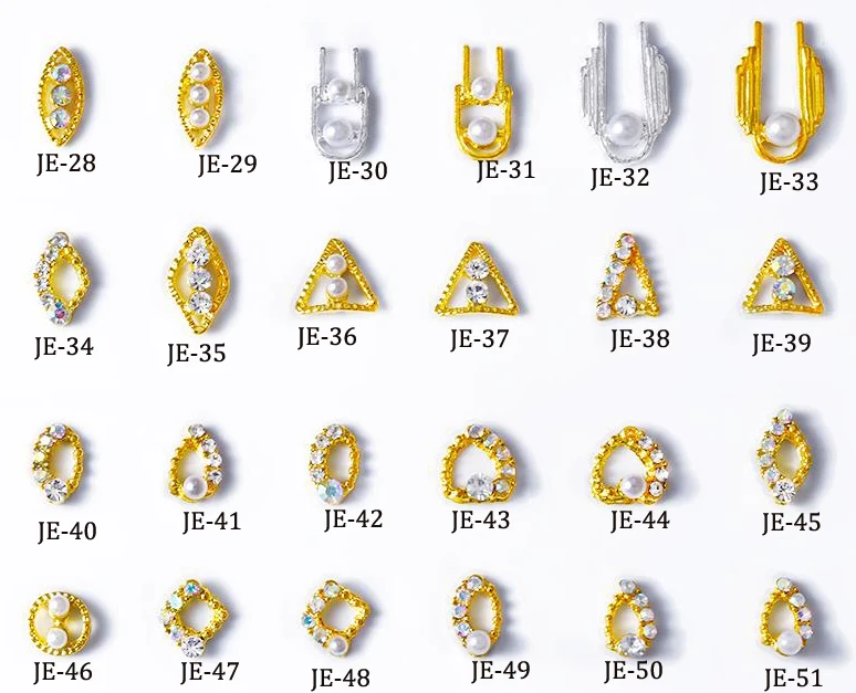 10 шт. 3D украшения для ногтей сделай сам блестящий металлический сплав серебряного золота + жемчужные