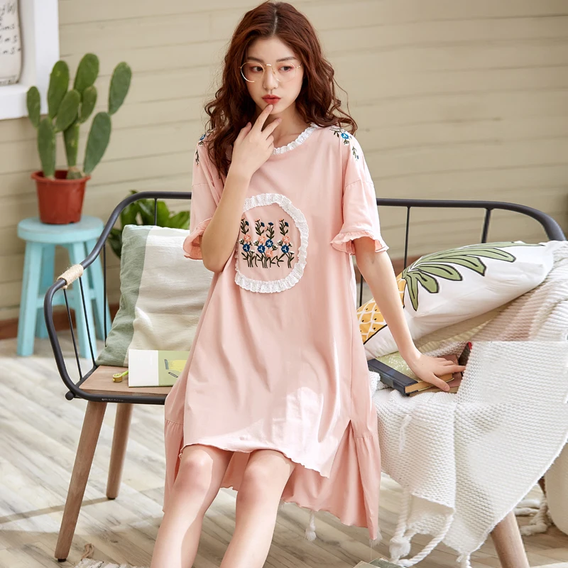 Сексуальная летняя женская ночная рубашка из модала с цветочным рисунком