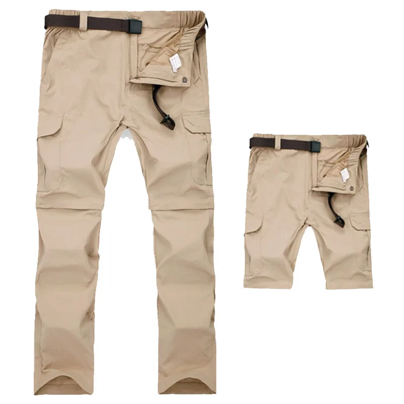 Khaki M-7XL, мужские летние быстросохнущие съемные походные брюки, дышащие брюки, для занятий спортом на открытом воздухе, треккингом, рыбной ловлей, Водонепроницаемые шорты PN18 - Цвет: Khaki