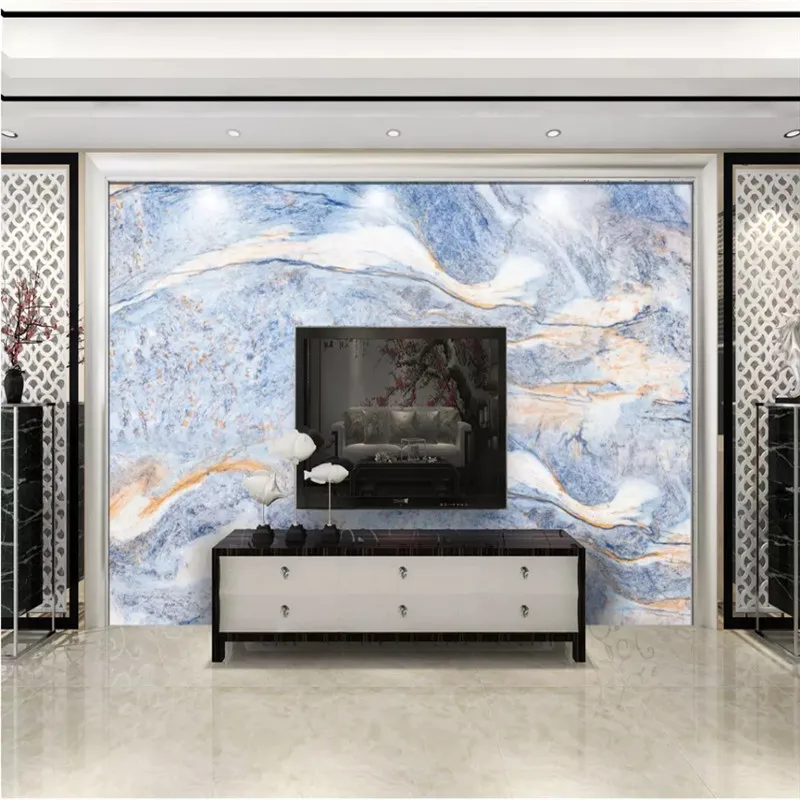 Настенные 3D-обои на заказ текстурированные обои с синим мрамором и золотым