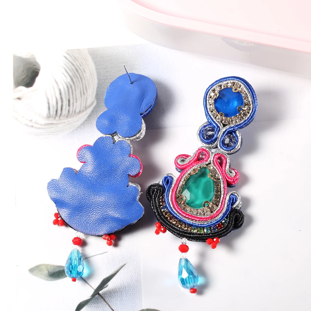 Женские кожаные серьги-подвески Soutache модные вечерние серьги ручной работы в