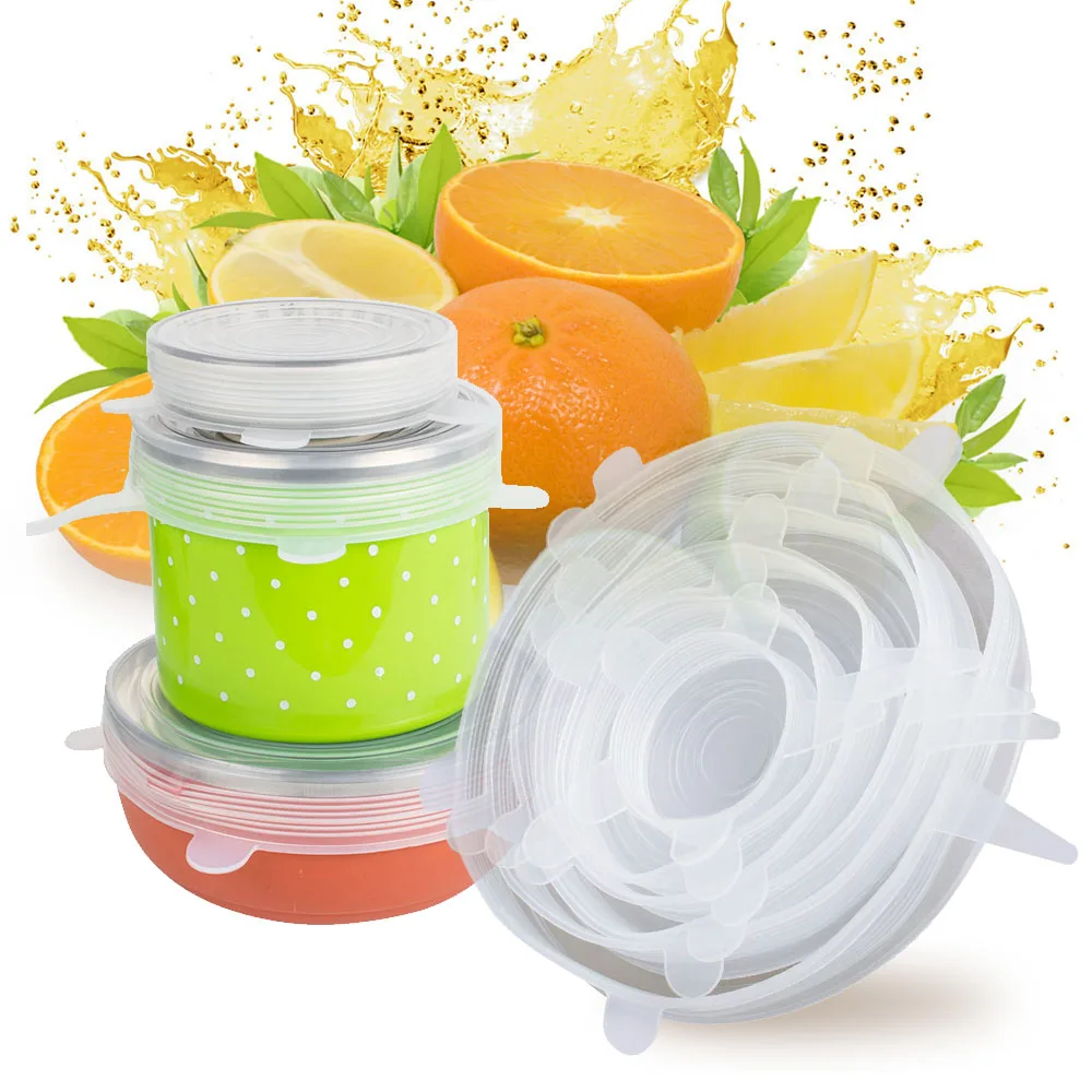 6 шт./компл. силиконовые для хранения пищевых продуктов растягивающиеся крышки