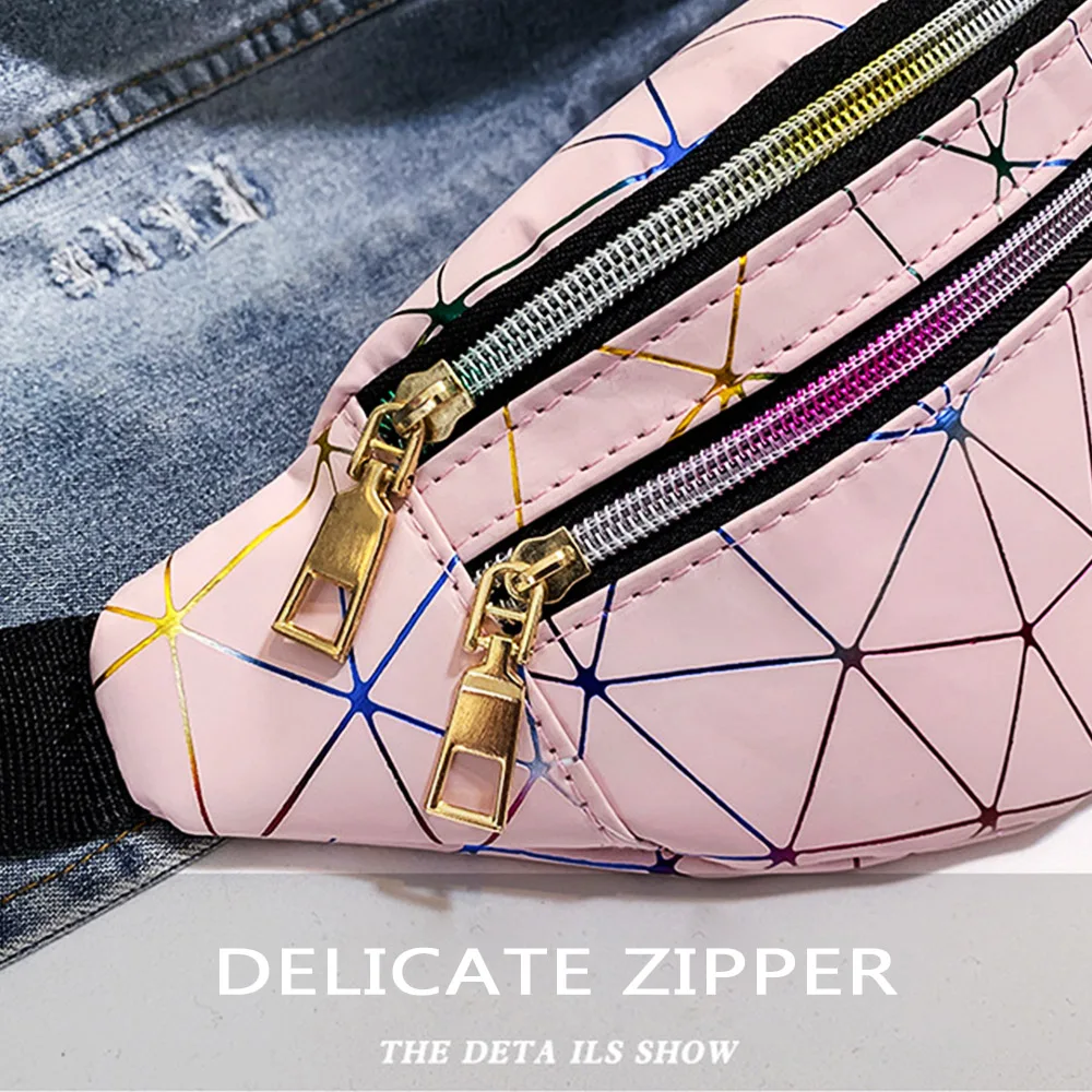 Поясная Сумка Gemeer Женская голографическая розовая серебристая с геометрическим рисунком|Поясные сумки| |