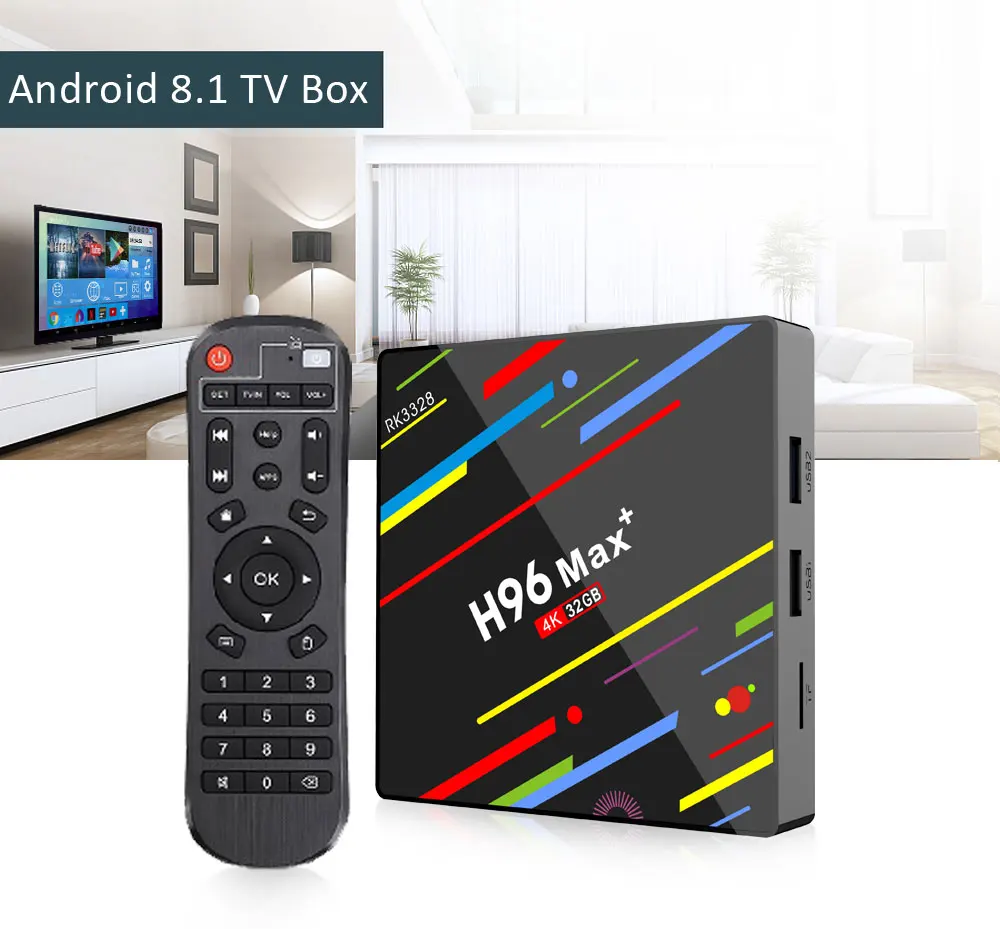 H96 MAX Plus Смарт ТВ приставка Android 8,1 ТВ приставка 4 Гб ОЗУ 32 Гб ПЗУ Rockchip RK3328 1080 p 4 k H.265 USB3.0 IP ТВ приставка