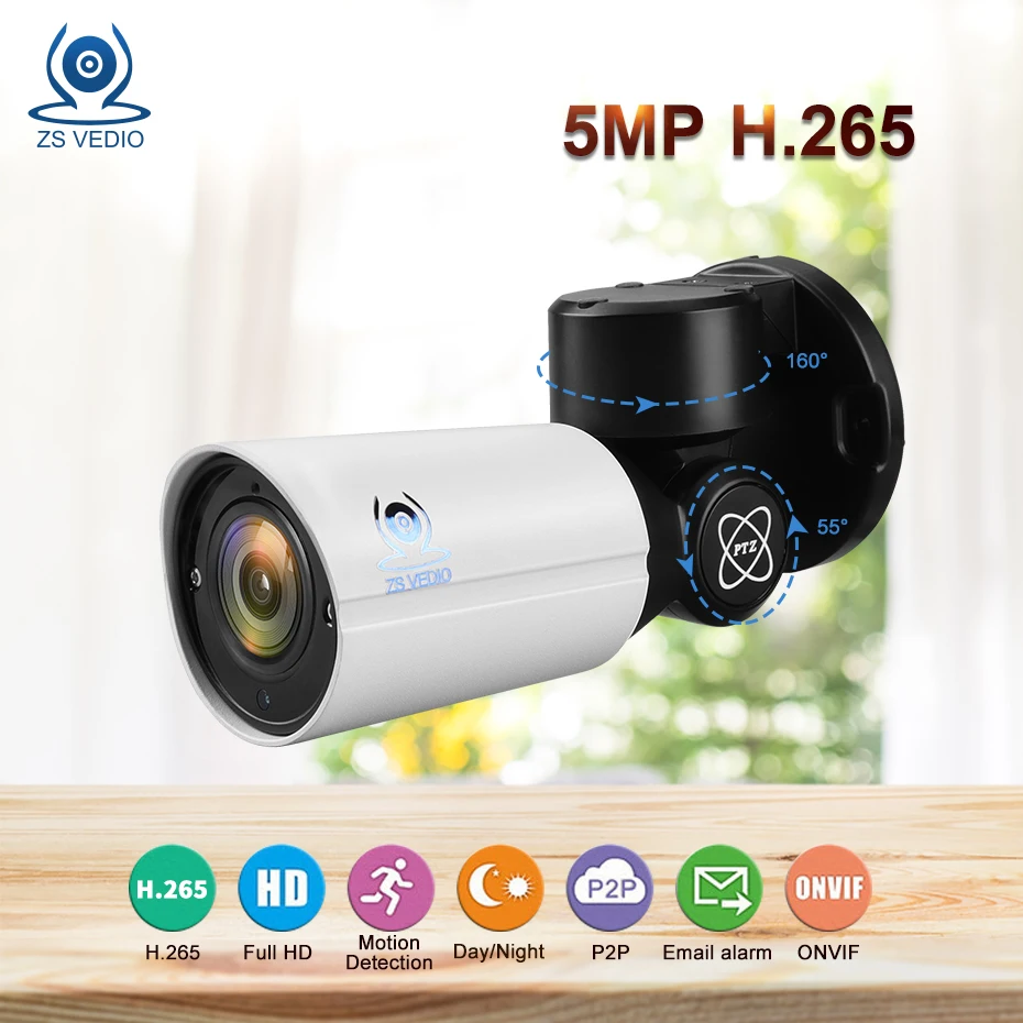 ZSVEDIO наблюдения Камера s IP 5.0MP мини POE PTZ H.265 Cloud Storage на открытом воздухе 4X