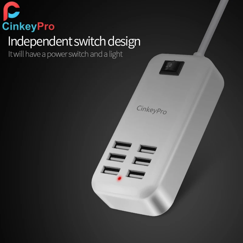 CinkeyPro 6 Порты USB Зарядное устройство с светодиодный светильник 5 V/3A быстро стол